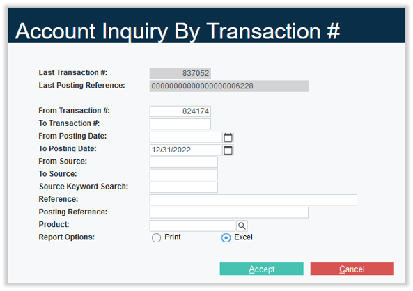 Account Inquiry by Transaction #-1