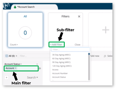 Account Search - Sub Filer Main Filter CLEAN MARKUP