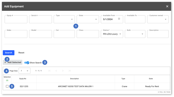 Add Equipment NUMBERED