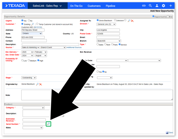 Add New Opportunity (Service) MARKUP