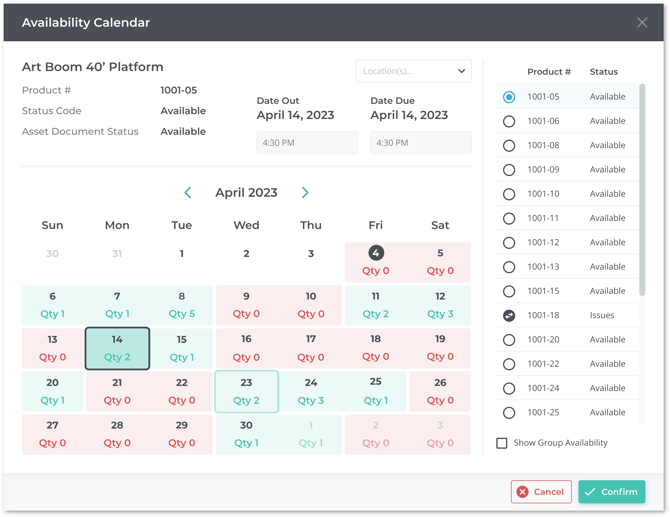 Availability Calendar 2023 SHADOW