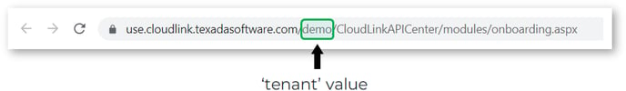 CloudLink Url - CloudLink API Center - tenant value