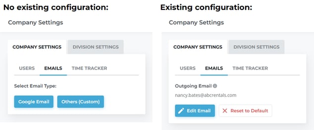 Company Settings - Emails Existing and Blank Side-by-Side TITLED