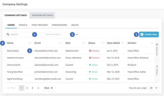 Company Settings - Users 2 NUMBERED