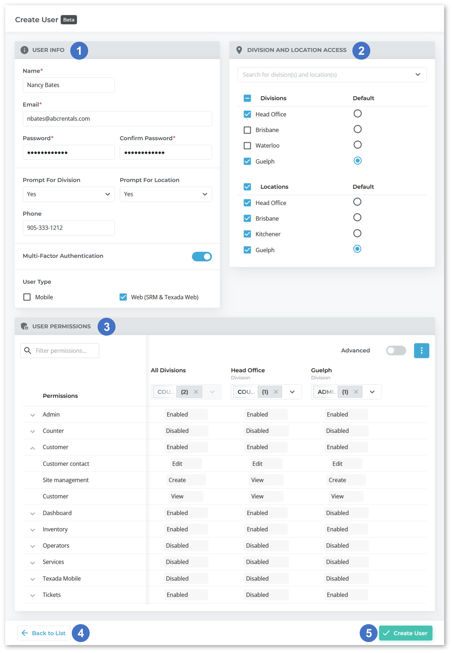 The Create / Edit User Page