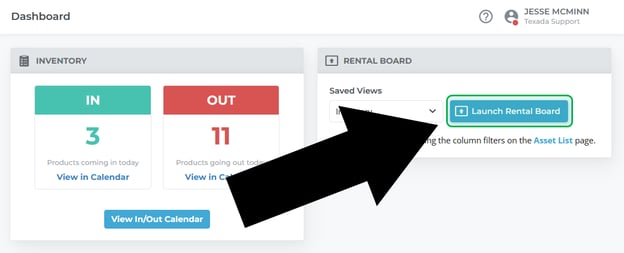 Dashboard Console Launch Rental Board Button in Context