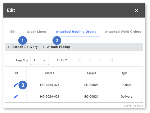 Edit Order - Attached Hauling Orders NUMBERED