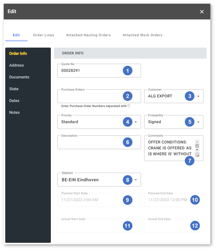 Edit Order - Edit - Order Info NUMBERED