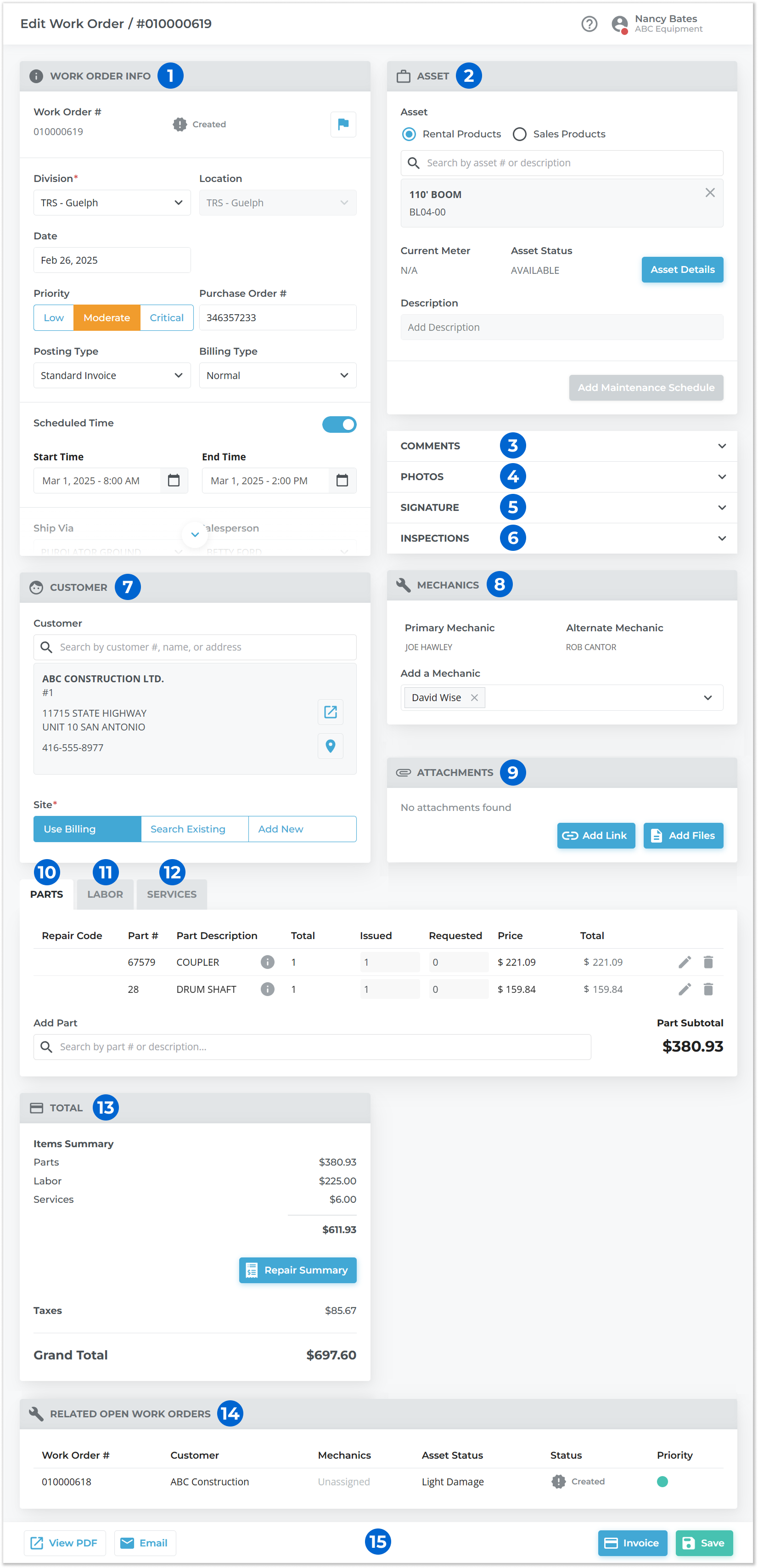 Compose Work Account The Create / Edit Work Order Page
