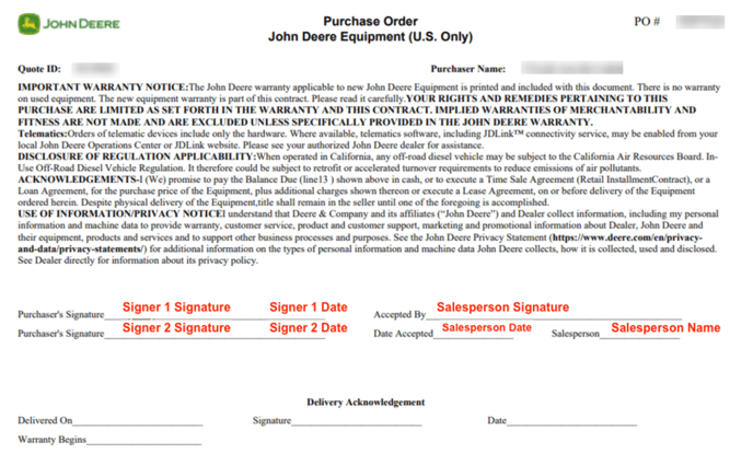 John Deere Purchase Order