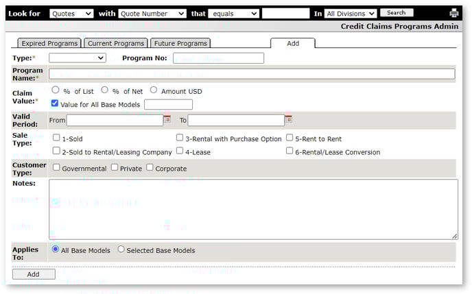 Admin - Credit Claims Program Admin SHADOW