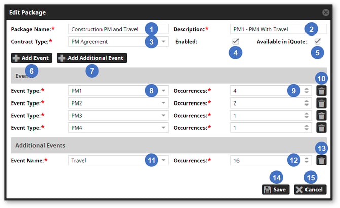 Admin - Packages - Edit Package NUMBERED