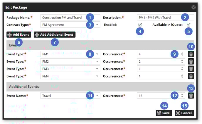 Admin - Packages - Edit Package NUMBERED