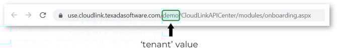 CloudLink Url - CloudLink API Center - tenant value