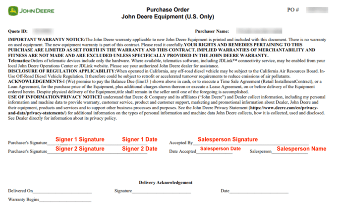 John Deere Purchase Order