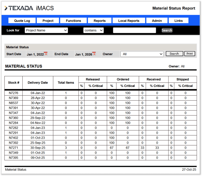 iMACS - Reports - Bill of Materials