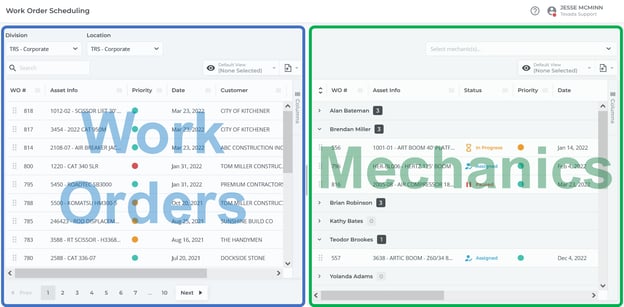 Work Order Scheduling Page - Work Orders and Mechanics Graphic NEW
