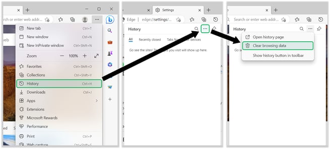 Microsoft Edge - delete browsing history full markup TRIM