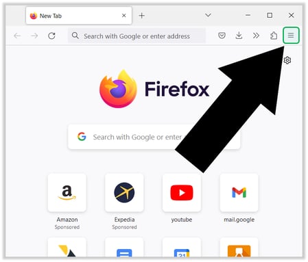 Mozilla Firefox new tab MENU HIGHLIGHT