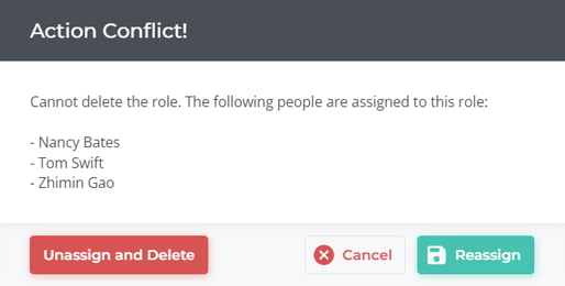 Role Manager - Delete Role - Action Conflict