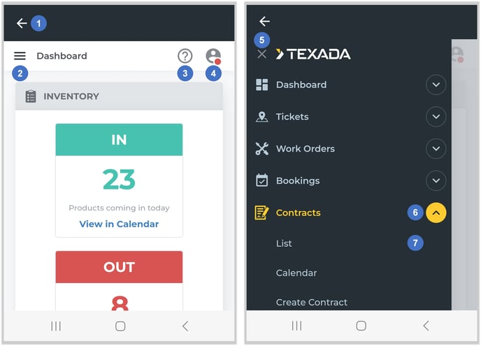 Web in Mobile - Dashboard and Navigation Menu NUMBERED
