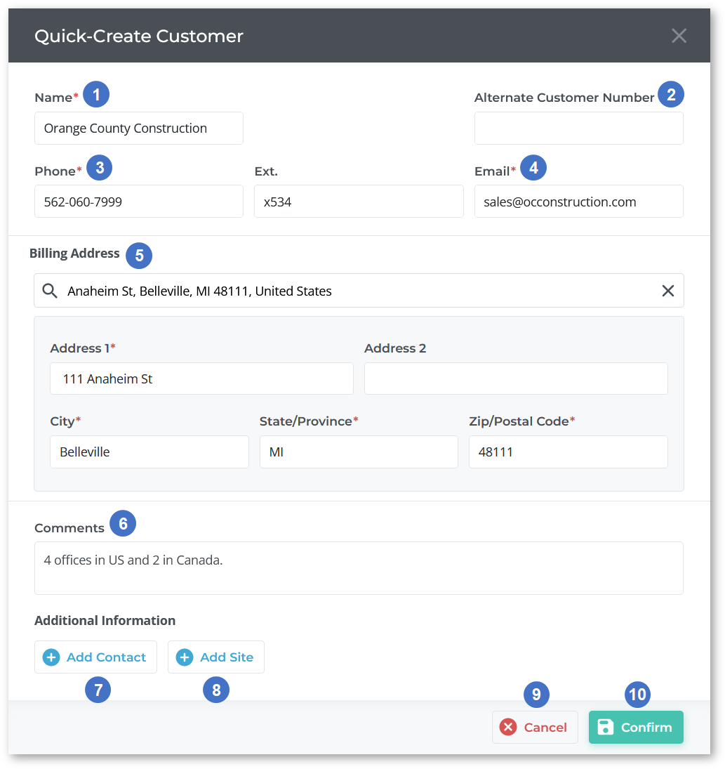 QuickCreate a Customer in Texada 